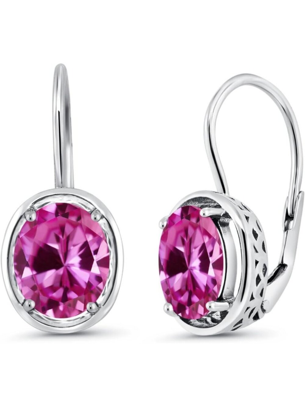 Stunning 4.80 Cttw Pink Created Sapphire Dangle Earrings for Women, Elegant